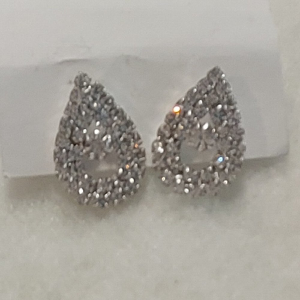 1980s 1990s Rhinestone Teardrop Pierced Earrings